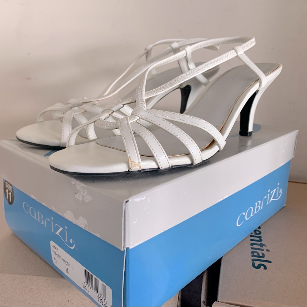 Cabrizi white sandals, low heel, size 11